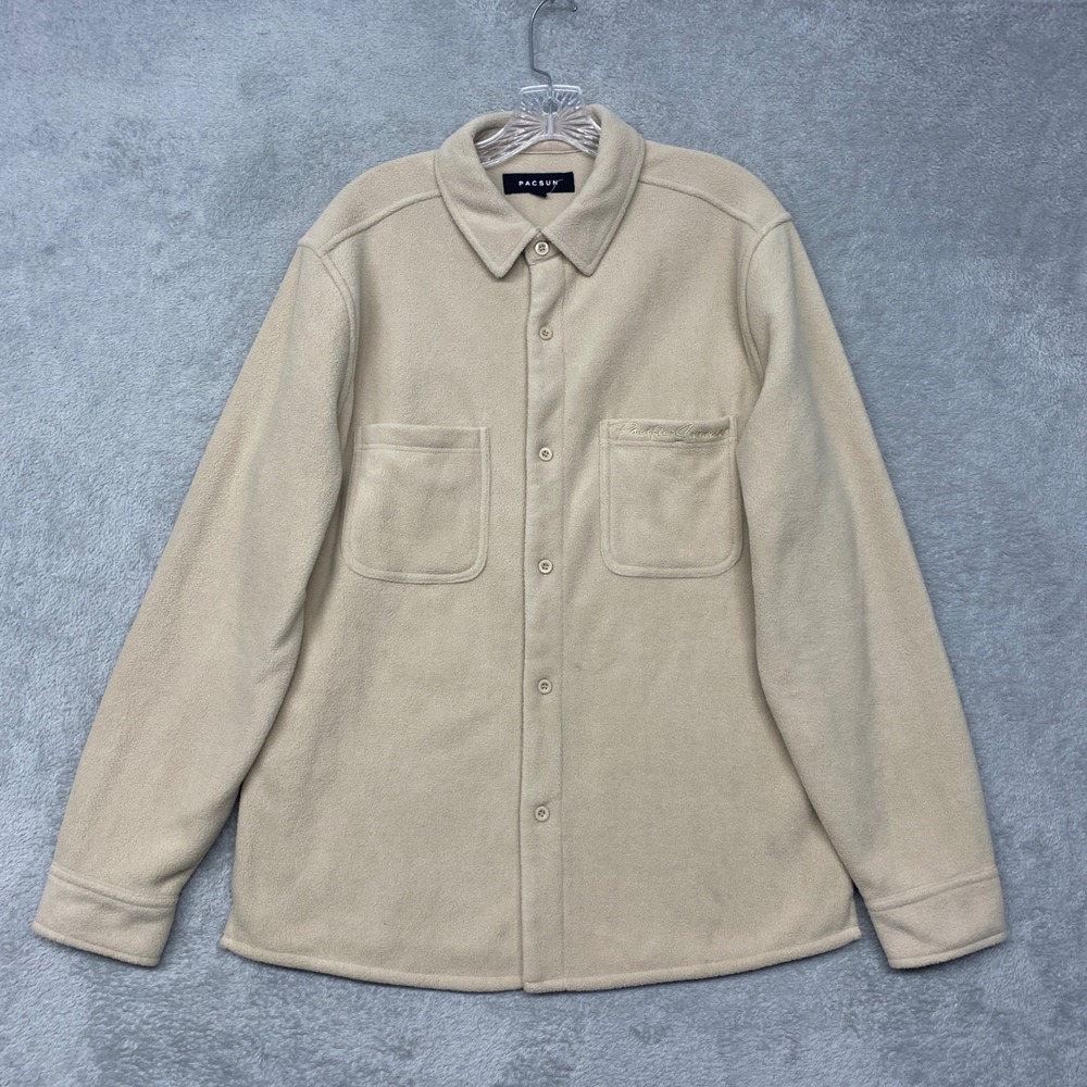 Pacsun Shirt Mens Small Beige Fleece Jacket Shacket Button Up Outdoor